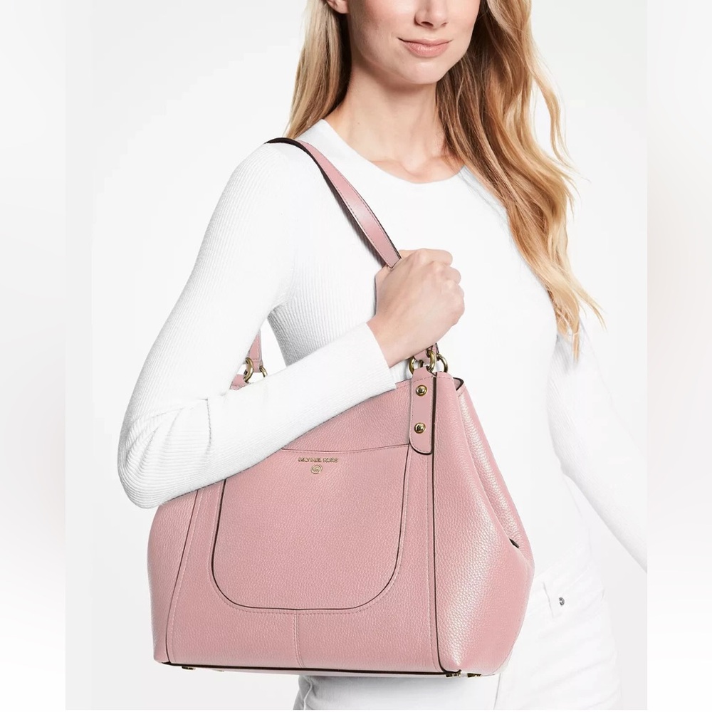 Michael Kors Molly Pebbled Leather Tote & Wallet Smokey Rose NWOT MSRP:$558
